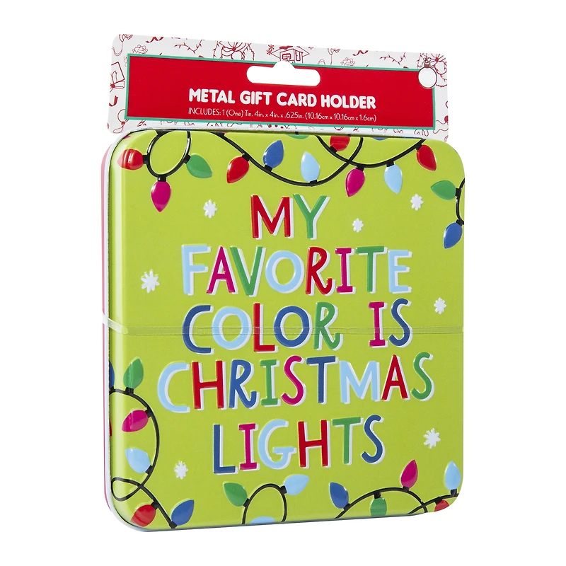 holiday tin gift card holder 4in x