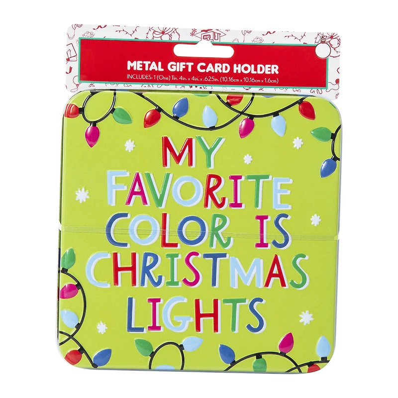 holiday tin gift card holder 4in x