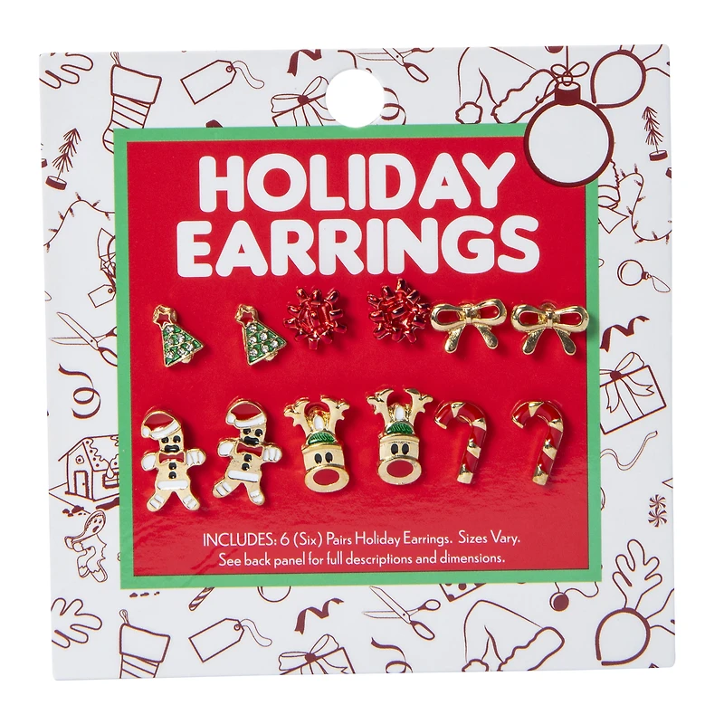 stud holiday earrings 6-pairs set