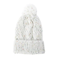 fleck yarn knit pom beanie hat
