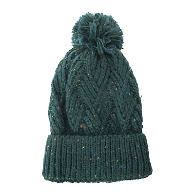 Fleck Yarn Knit Pom Beanie Hat