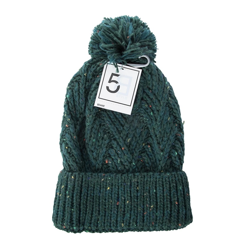 Fleck Yarn Knit Pom Beanie Hat