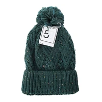 Fleck Yarn Knit Pom Beanie Hat