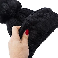 rib knit thermal beanie hat with lining