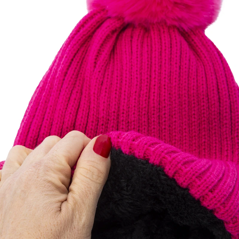 rib knit thermal beanie hat with lining