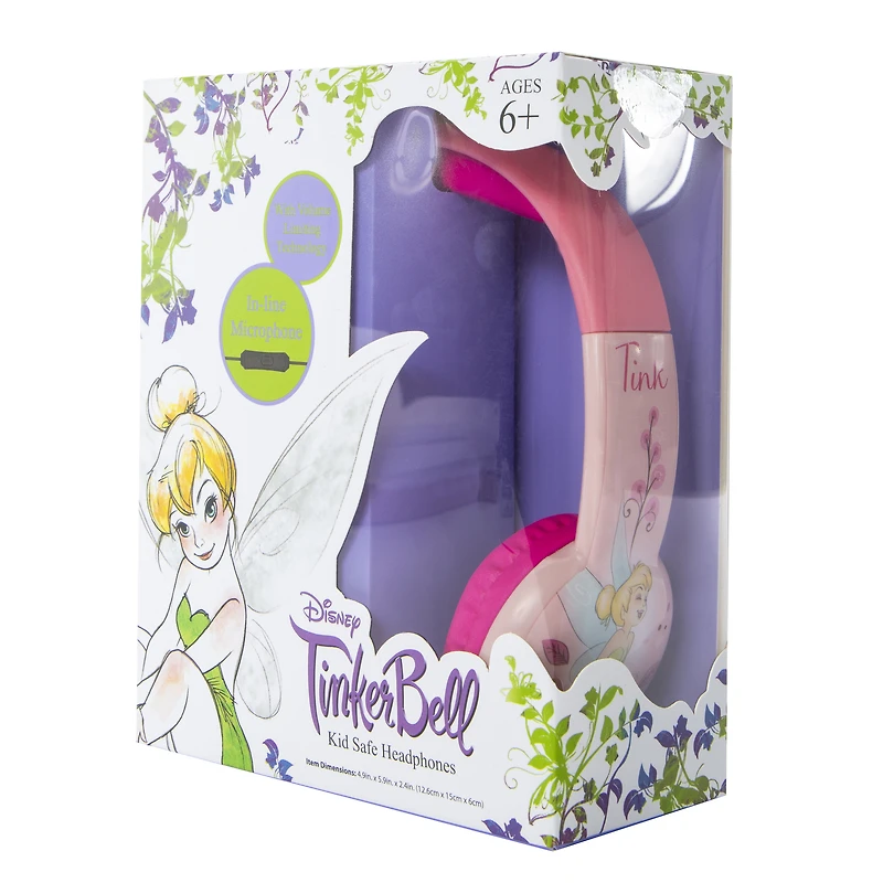 Tinker Bell kid-safe wired headphones with mic