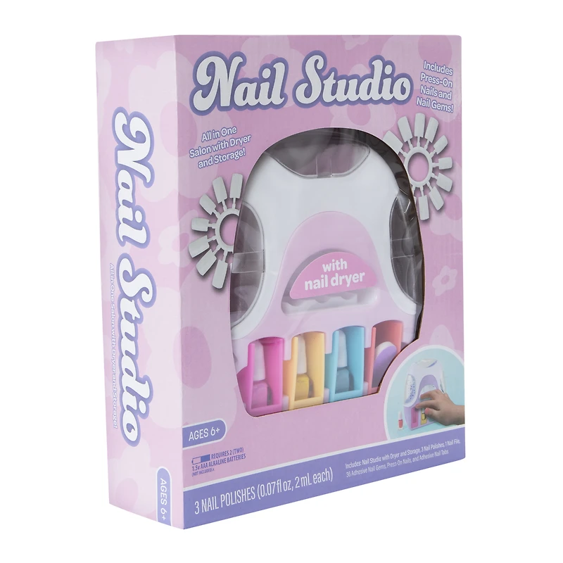 nail studio kit with dryer, press-on nails & polish