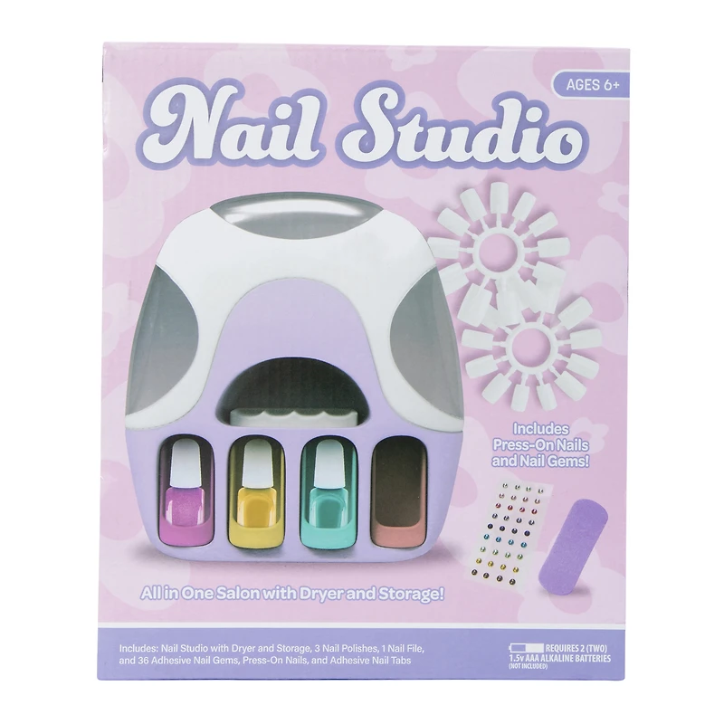 nail studio kit with dryer, press-on nails & polish