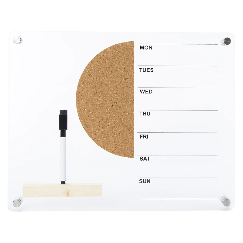 weekly dry erase board with cork 11in x 14in