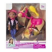 zoe horseback riding doll & toy horse set