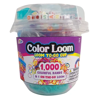 color loom to-go cup with 1,000 colorful bands