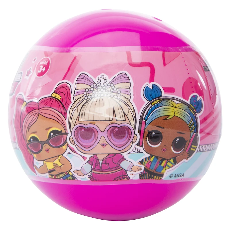 give yourself a doll-ightful makeover with this l.o.l. surprise! accessories blind bag ball. mystery accessories await you inside!