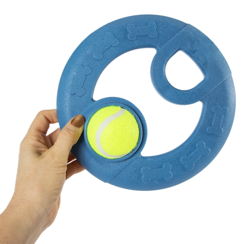 2-in-1 frisbee dog toy with tennis ball
