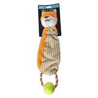 crinkle critter rope & tennis ball dog toy 3.5in x 15.8in
