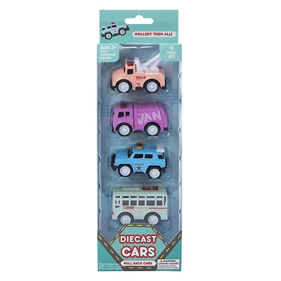 diecast pull back cars 4-count