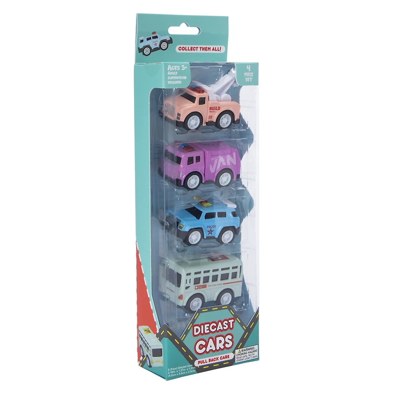 diecast pull back cars 4-count