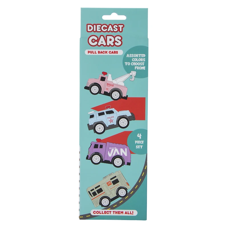 diecast pull back cars 4-count
