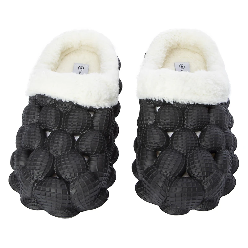 black faux fur lined bubble clogs