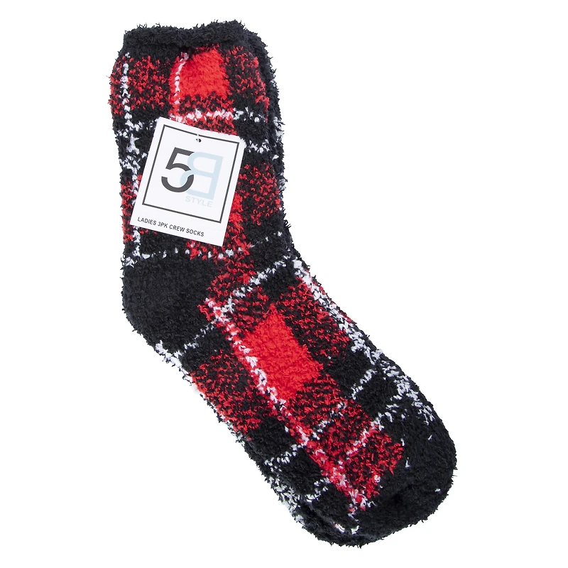 ladies fuzzy crew socks 3-count