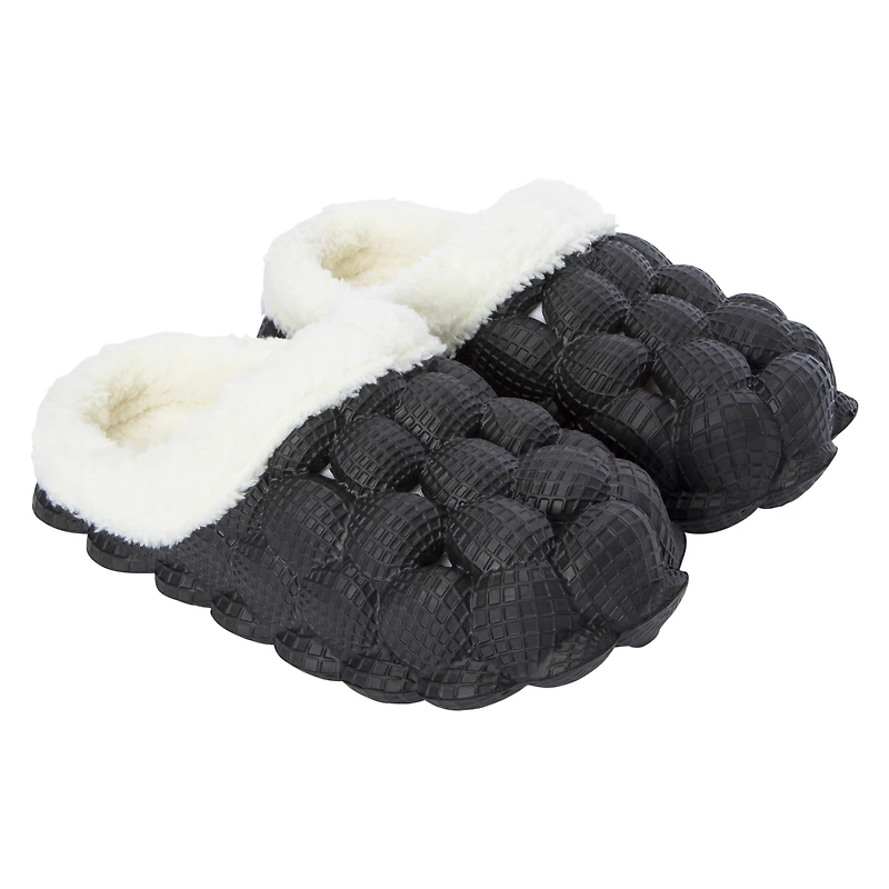 black faux fur lined bubble clogs
