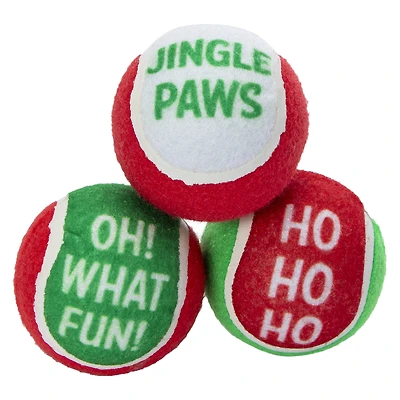 christmas tennis balls dog toys 3-count