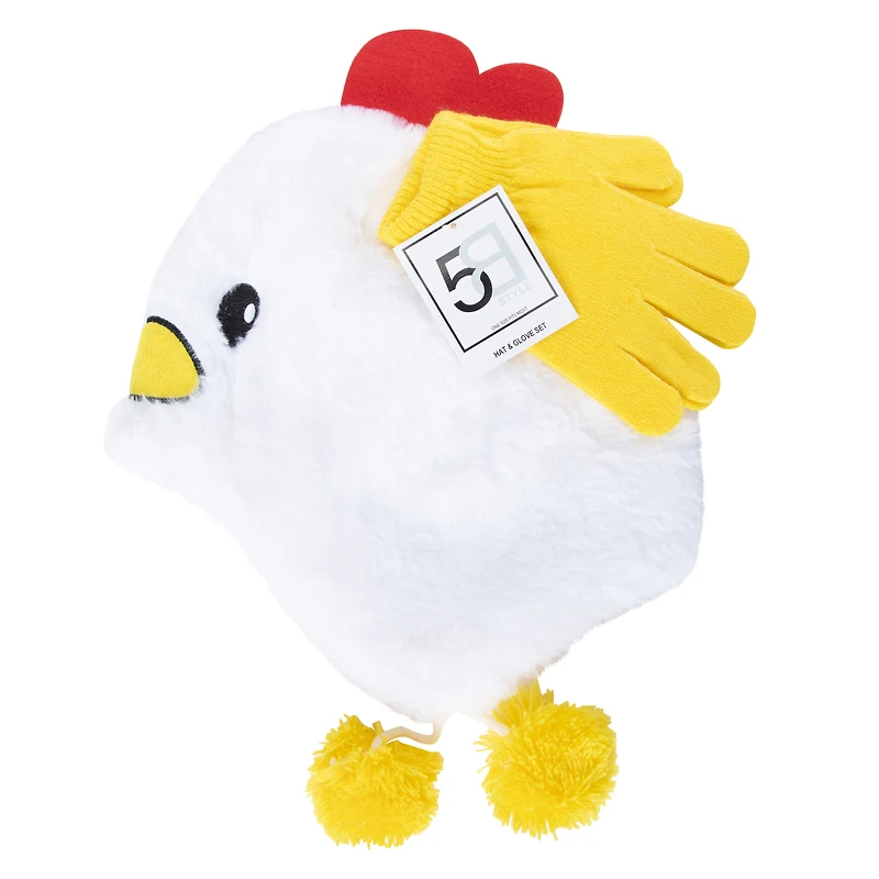 kid's beanie hat with ear flaps & matching gloves set