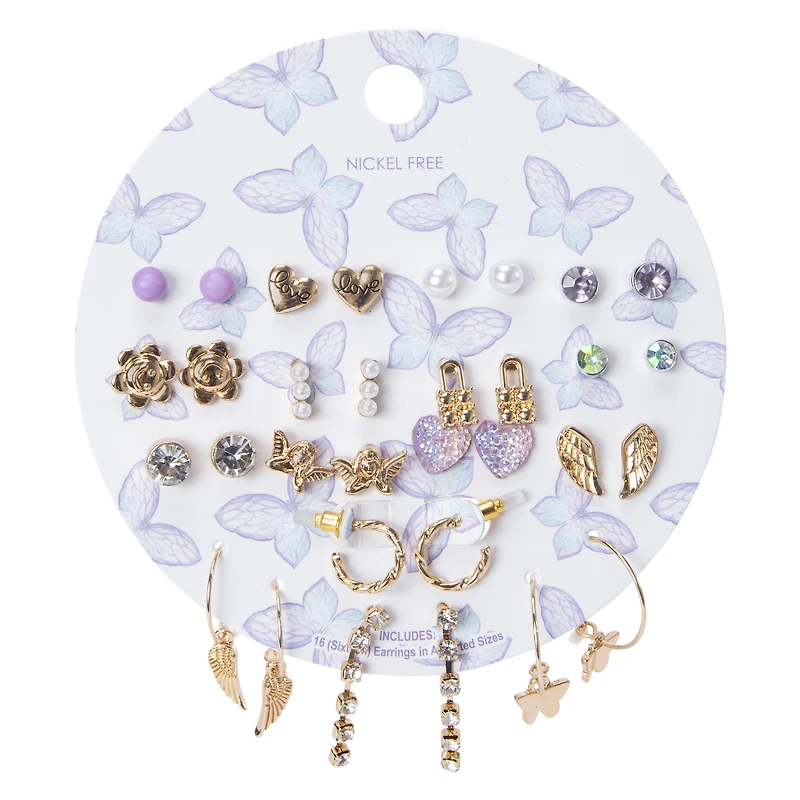 studs & dangly earrings set, 16 pairs