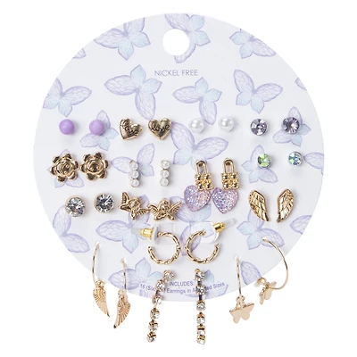 studs & dangly earrings set, 16 pairs