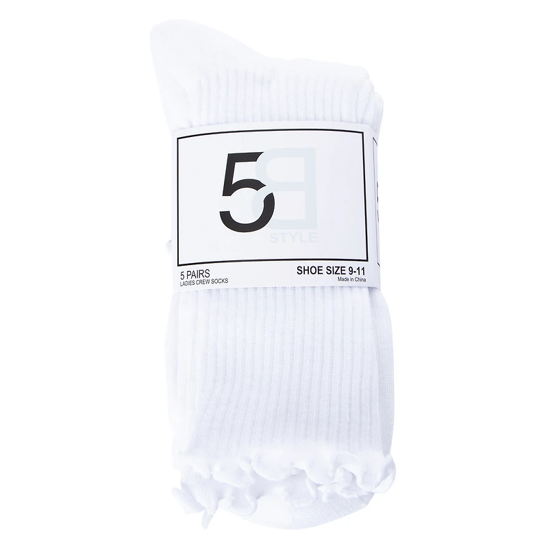 Ladies Lettuce-Edge Crew Socks 5-Pack