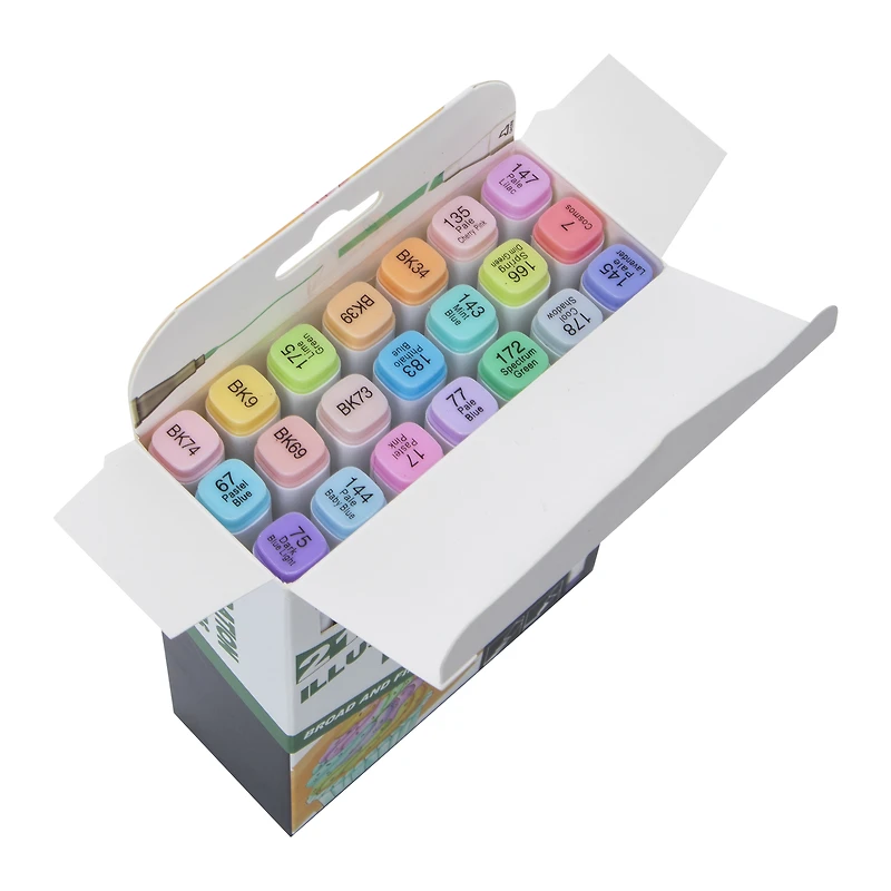 dual-tip illustration pastel markers 21-count