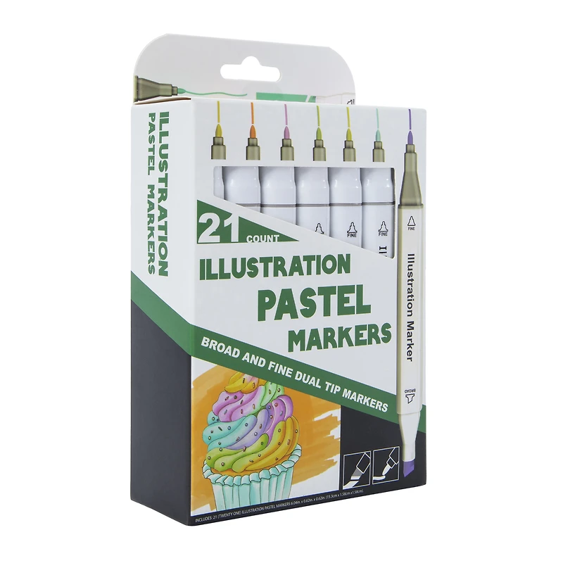 dual-tip illustration pastel markers 21-count