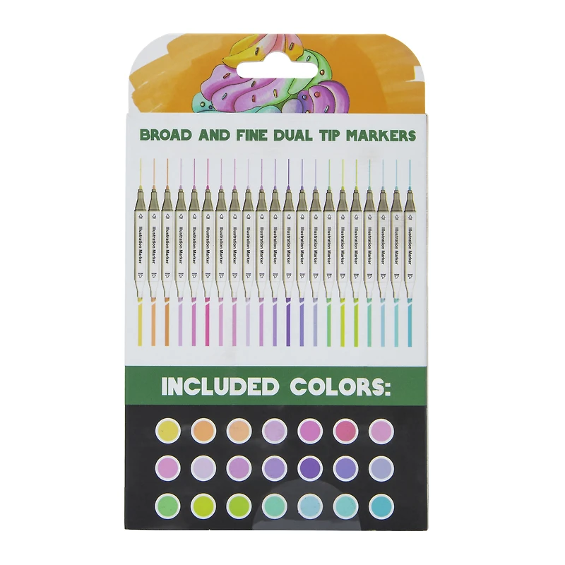 dual-tip illustration pastel markers 21-count