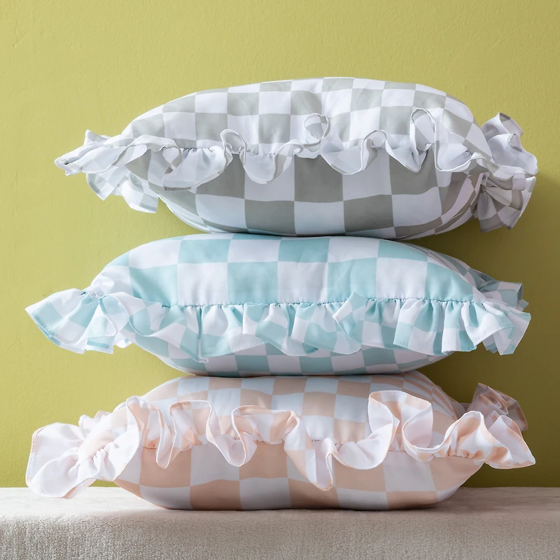 checkered ruffle edge throw pillow 16in x