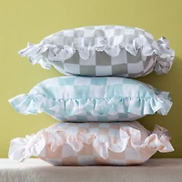 checkered ruffle edge throw pillow 16in x