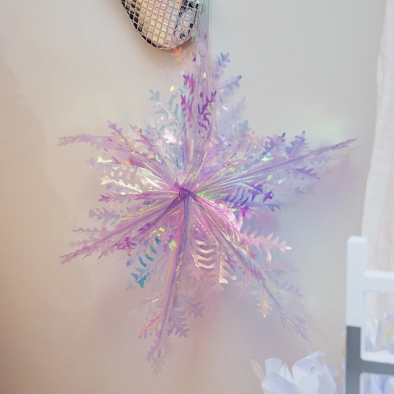 20in hanging iridescent snowflakes 2-count