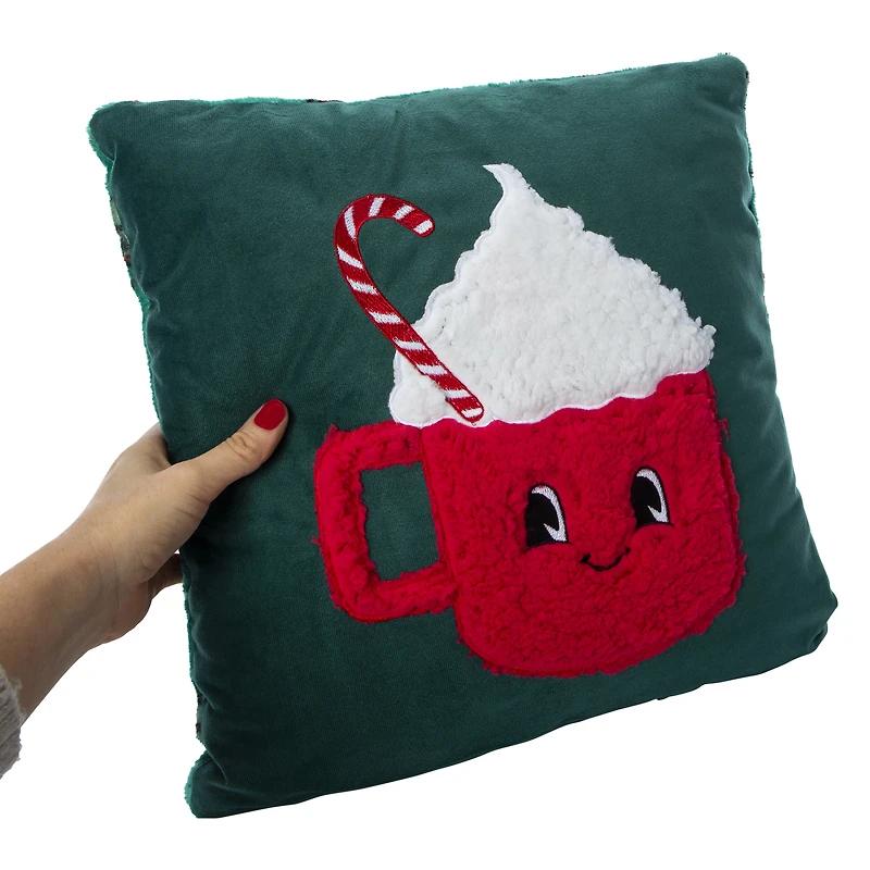 reversible tufted holiday throw pillow 16in