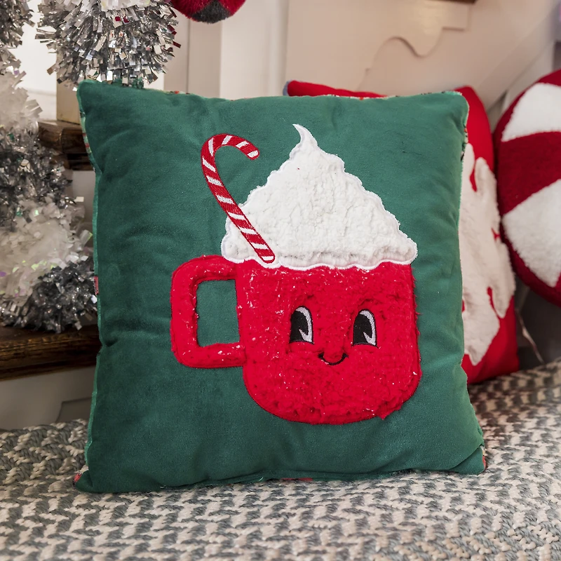 reversible tufted holiday throw pillow 16in