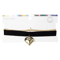 3-piece choker necklace set - gold heart