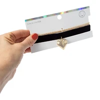 3-piece choker necklace set - gold heart