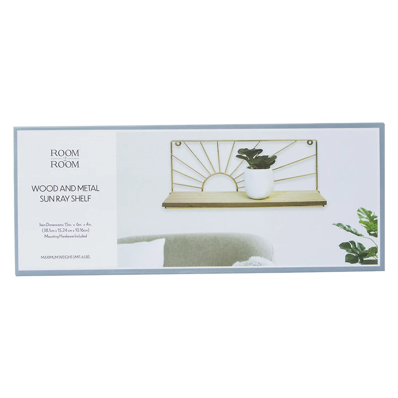 Wood & Metal Sun Ray Shelf 15in x 6in