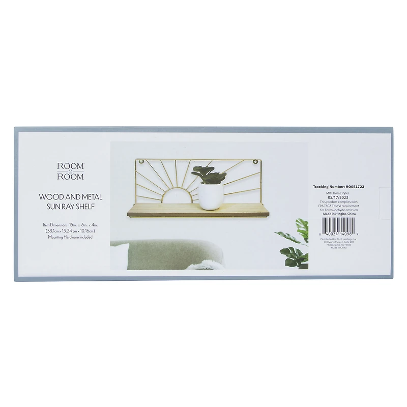 Wood & Metal Sun Ray Shelf 15in x 6in