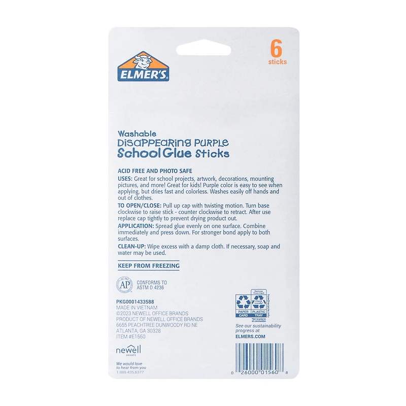 Elmer's® Washable Disappearing Purple School Glue Sticks 6-Count