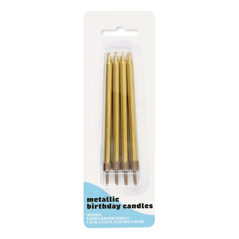 gold metallic birthday candles 8-count