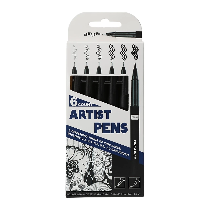 6-count artist pens set - black ink