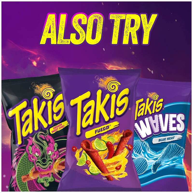 Takis blue heat rolled tortilla chips, hot chili pepper artificially flavored, 9.9oz bag