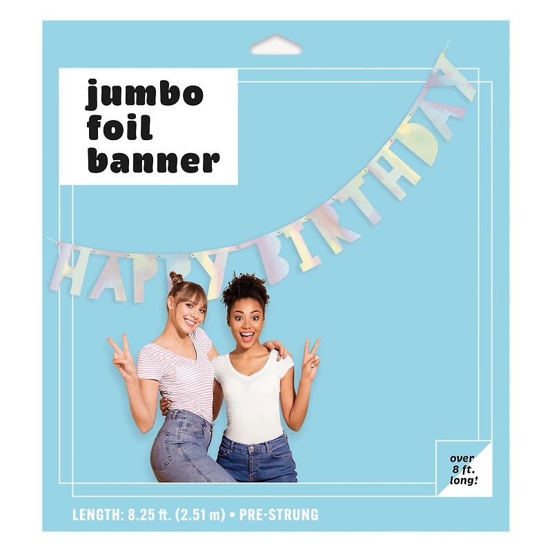 jumbo iridescent foil happy birthday banner 8.5ft