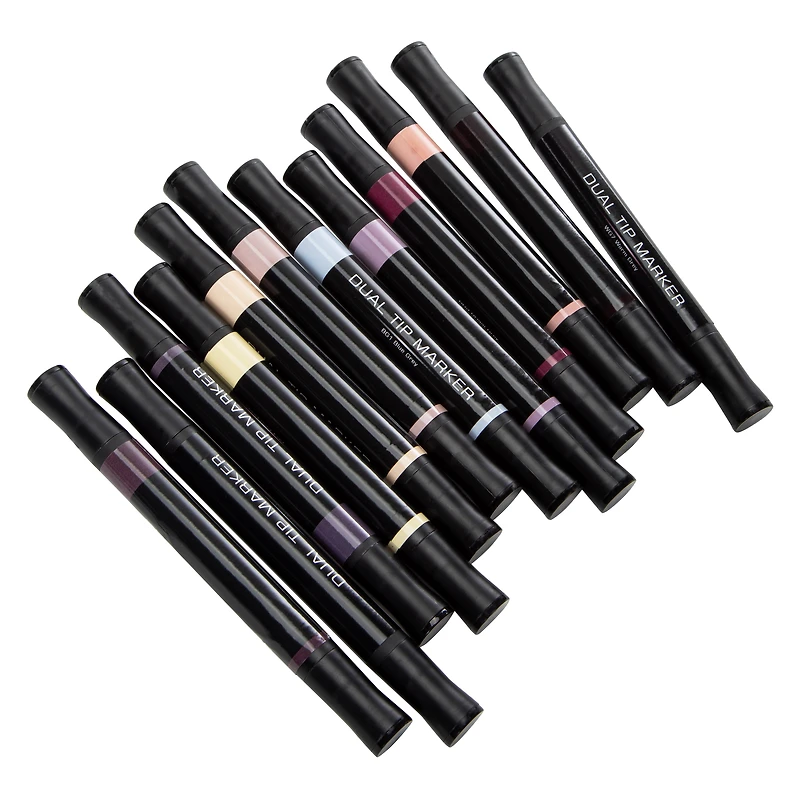 12 dual-tip alcohol ink markers - flesh tones & grays