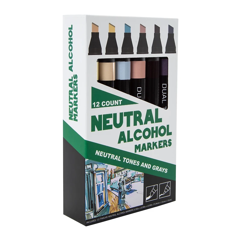 12 dual-tip alcohol ink markers - flesh tones & grays