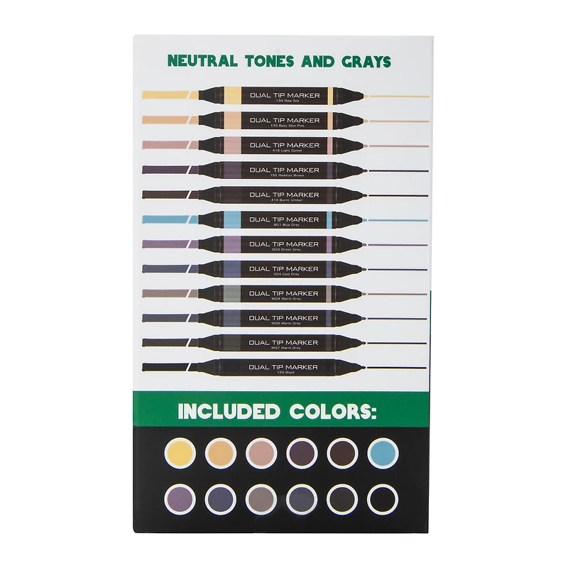12 dual-tip alcohol ink markers - flesh tones & grays