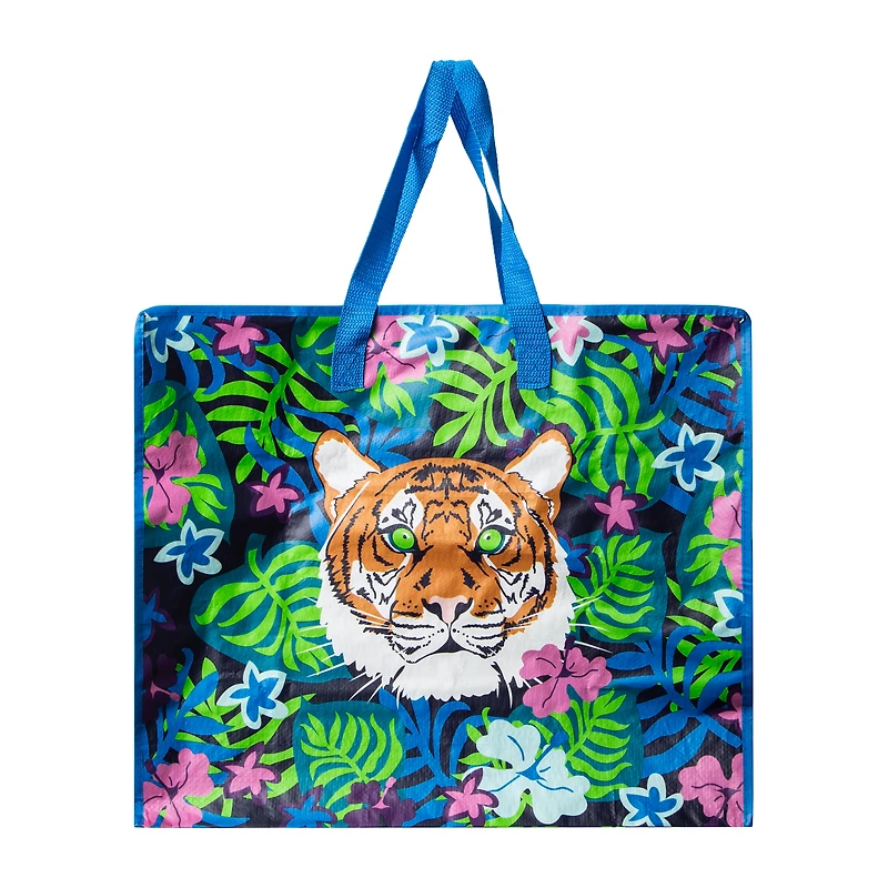 Jumbo Reusable Shopping Bag W/ Zipper 22in X 18.5in - Tiger